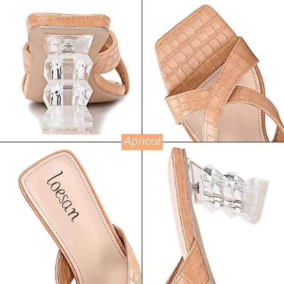 (75-2672) Loesan Women's Square Heels Sandals Block Lucite Clear Sz 40 (9.5) - Picture 9 of 11